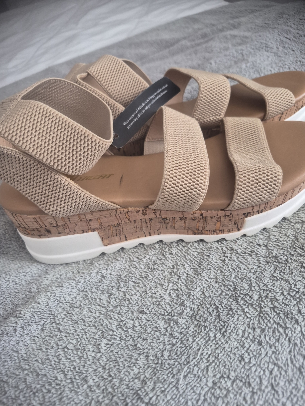 Neutral Beige Cork-Platform Elastic Strap Sandals for Women